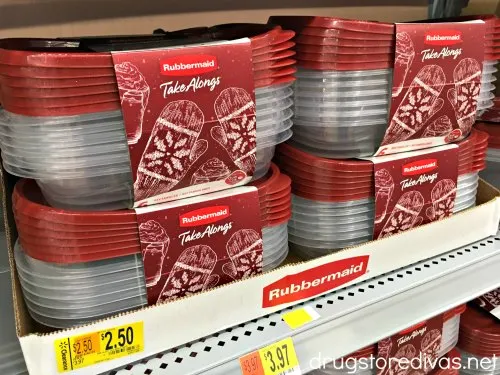 Christmas ziploc containers on clearance on a shelf.