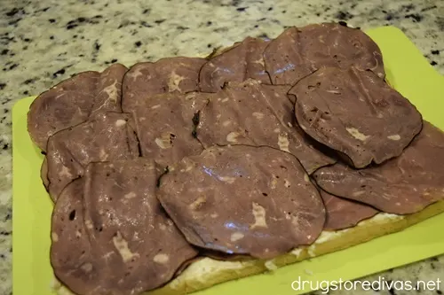 Deli roast beef spread on bread.