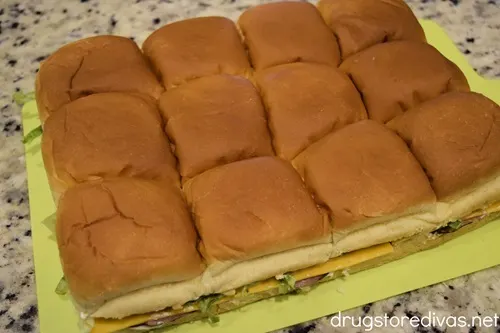 Roast beef and cheddar Hawaiian roll sliders.