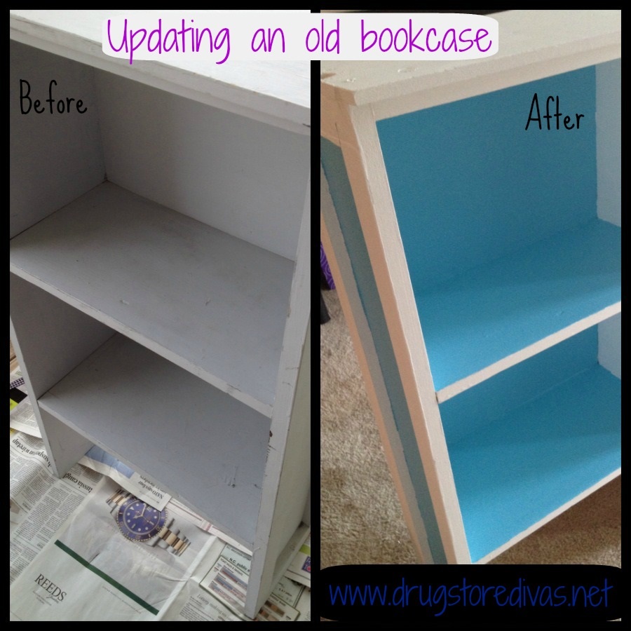 Updating an old bookcase is s o easy. Just repaint it! Find out more at www.drugstoredivas.net.