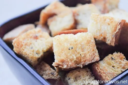 Homemade croutons in a bowl.