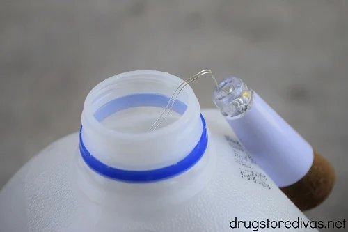 USB string lights in a milk jug.