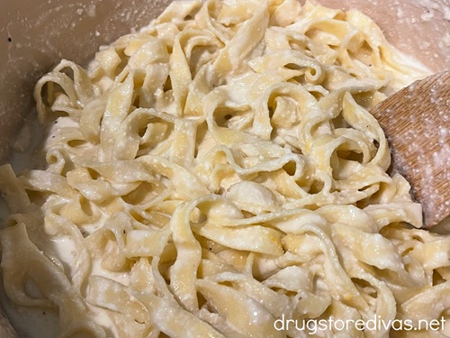 Lemon ricotta pasta in a Dutch oven.