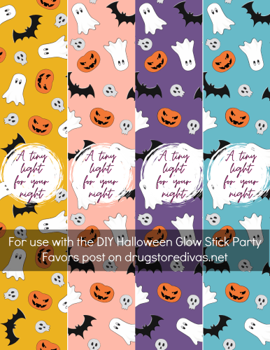 A mock up of a printable to make Halloween Glow Stick Party Favors.