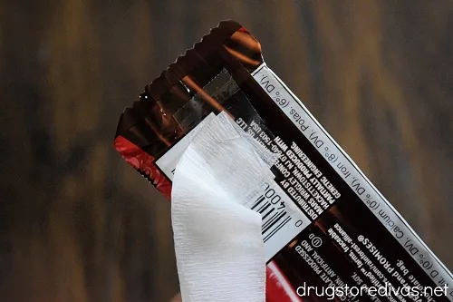 White streamer taped to a candy bar.