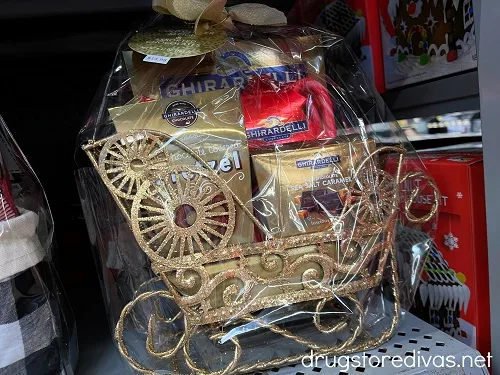 A sleigh-shaped holiday gift basket.