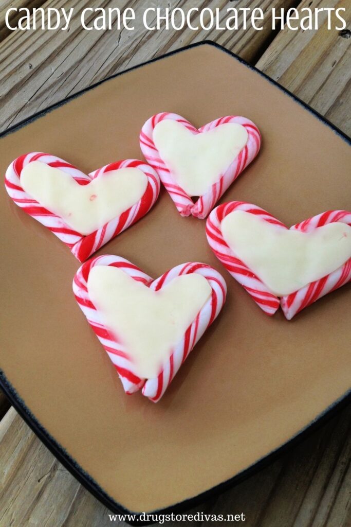 These Candy Cane Chocolate Hearts are a super simple Valentine's Day Treat. Find out how to make them on www.drugstoredivas.net.