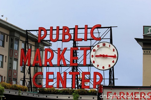 The Public Market Center sign at Pike Place Market in Seattle, Washington.