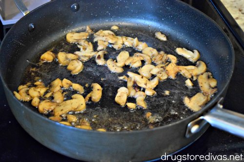 Chopped mushrooms in a pan.
