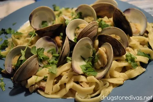 Linguine with clams on a plate.