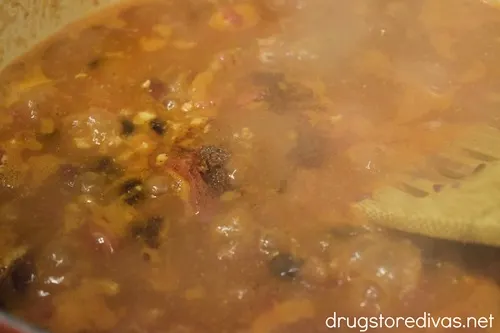 Chili in a Dutch oven that's come to a boil.