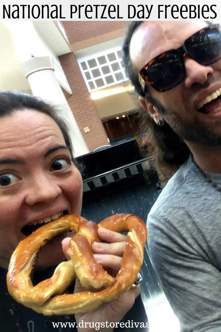 Two people eating pretzels
