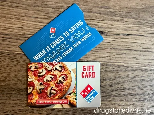 A Domino's pizza gift card.