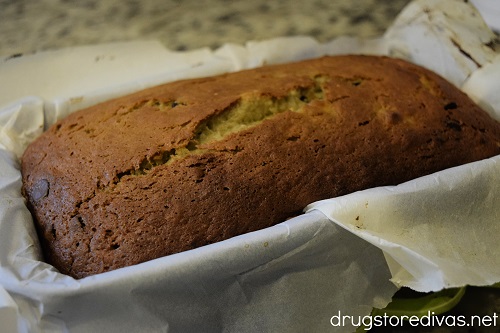 A baked loaf of Chocolate Chip Banana Bread.