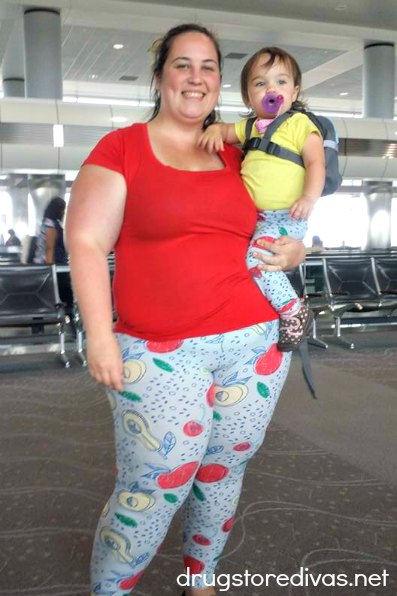 A woman and child in matching leggings.