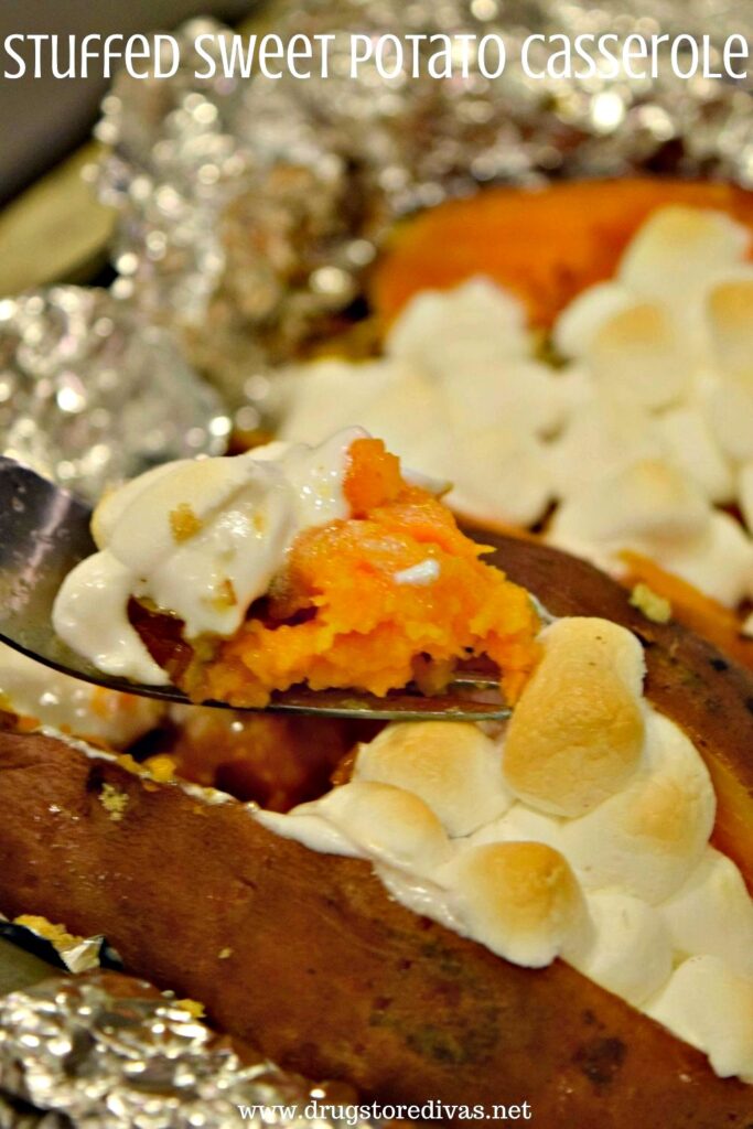 It doesn't have to be Thanksgiving to make sweet potato casserole. Stuffed Sweet Potato Casserole is easy and made in the potato's skin.