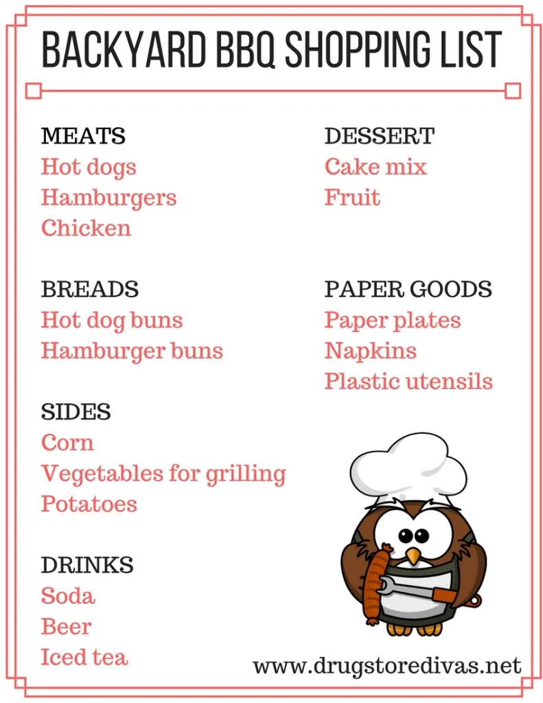 If you're hosting a BBQ this summer, download this printable Printable Backyard BBQ Shopping List from www.drugstoredivas.net first.