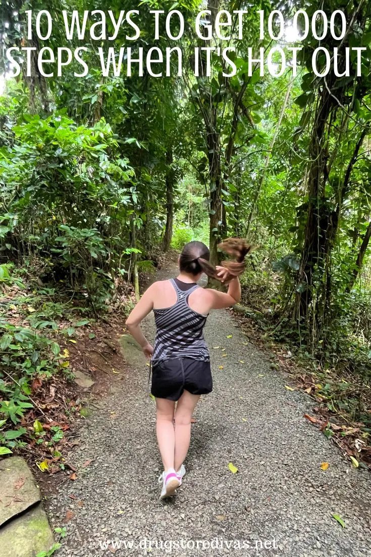 A woman walking through a rainforest with the words 