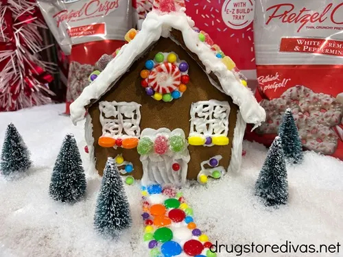 A decorated gingerbread house.