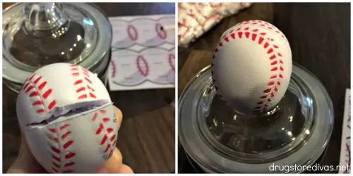 #ad Planning a baseball party? You'll want to put together this DIY Baseball-Themed Candy Jar Guessing Game from www.drugstoredivas.net.