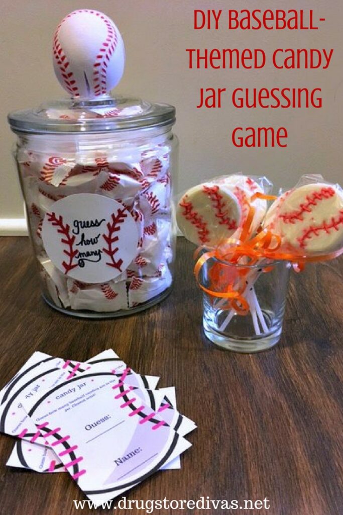 #ad Planning a baseball party? You'll want to put together this DIY Baseball-Themed Candy Jar Guessing Game from www.drugstoredivas.net.