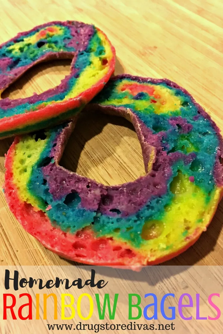Combine the two hottest food trends to make beautiful homemade 2 Ingredient Dough Rainbow Bagels. Get the unicorn bagel recipe at www.drugstoredivas.net.