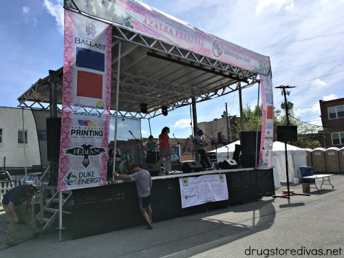 A music stage set up for the North Carolina Azalea Festival.