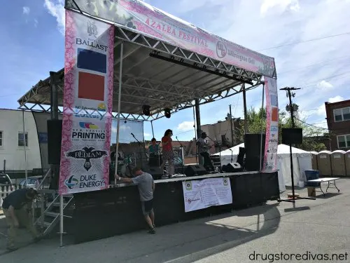 A music stage set up for the North Carolina Azalea Festival.