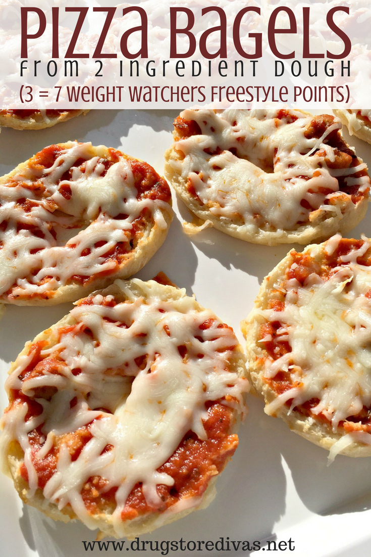 Want a guilt-free delicious dinner? Make these Pizza Bagels (from 2 Ingredient Dough) from www.drugstoredivas.net. You can have 3 for only 7 Weight Watchers Freestyle Points!