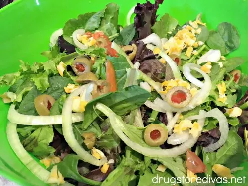 A salad in a bowl.