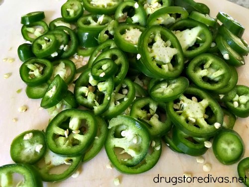 Sliced jalapeno pieces.