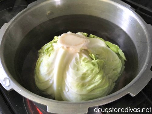 Cabbage in a stock pot.