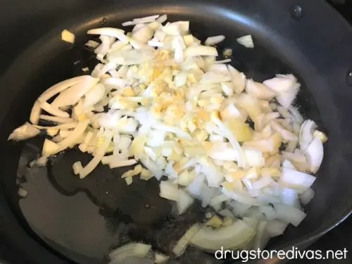 Onions and garlic in a pan.