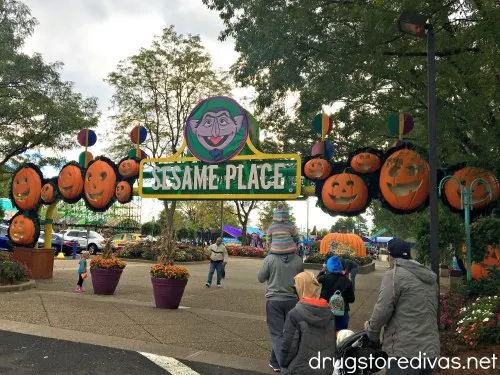 The outside of Sesame Place decorated for Halloween.