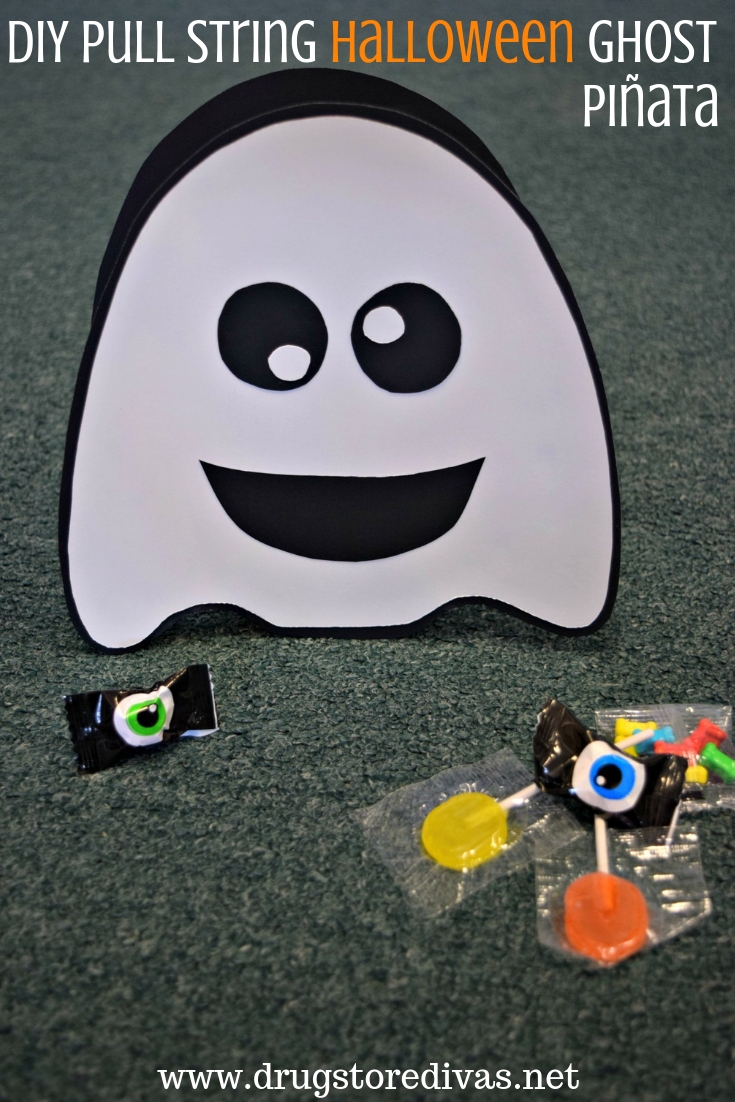 The PERFECT upcycle is this DIY Pull String Halloween Ghost Pinata made from a toothpaste box! Get the tutorial on www.drugstoredivas.net. #CrestXCVS
