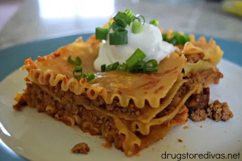 Want a fun dinner recipe? Try this Taco Lasagna from www.drugstoredivas.net.