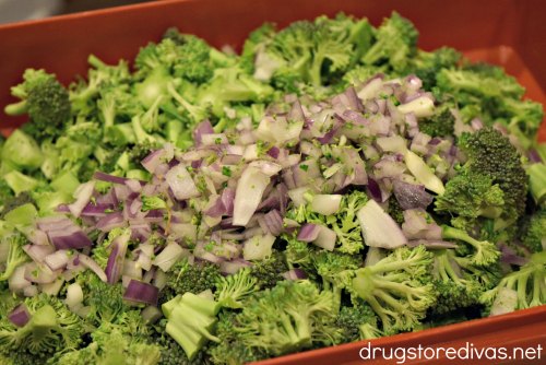 The perfect potluck salad is this Broccoli Salad. It's salad WITH bacon. Get the recipe at www.drugstoredivas.net.