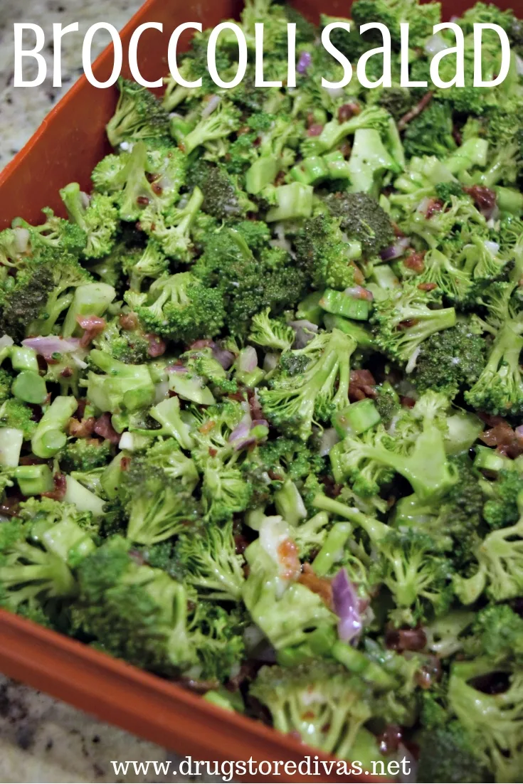 The perfect potluck salad is this Broccoli Salad. It's salad WITH bacon. Get the recipe at www.drugstoredivas.net.