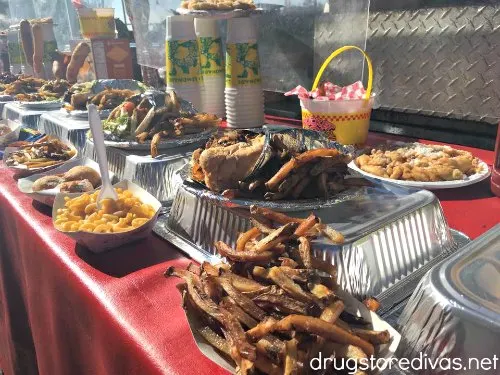 Food set up at a street vendor.