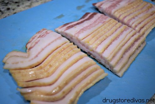 Bacon sliced in thirds.