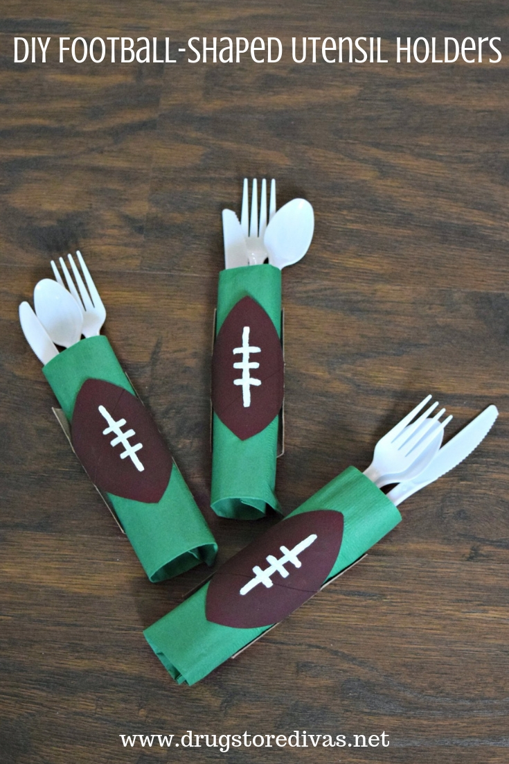 Make your Football Sunday more special with these DIY Football-Shaped Utensil Holders. Get the tutorial at www.drugstoredivas.net.