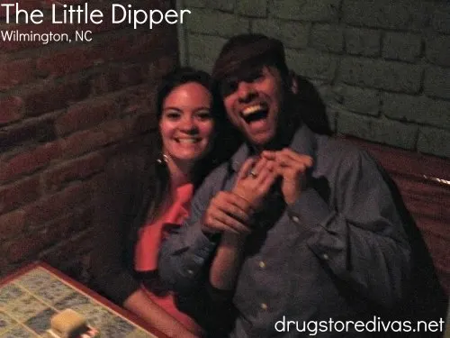 An engaged couple at The Little Dipper in Wilmington, NC.