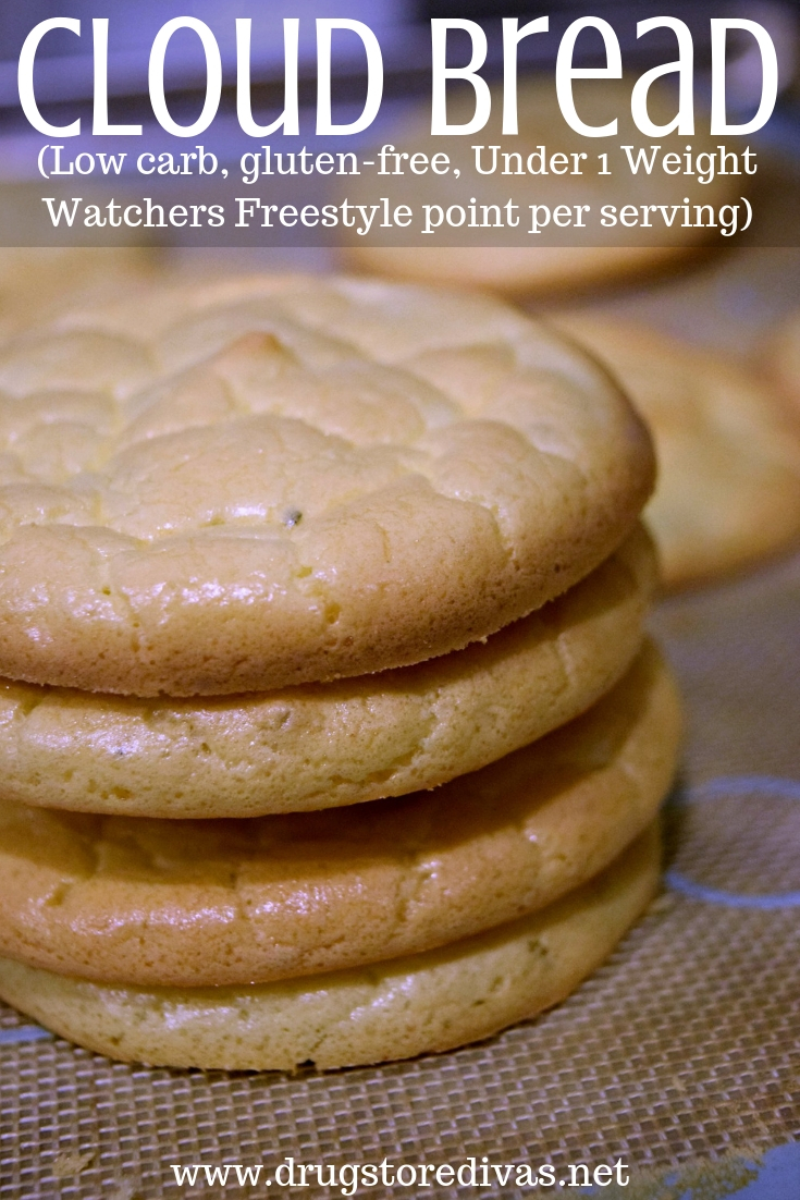 This diet-friendly Cloud Bread is PERFECT for anyone who needs a low carb, gluten free, or Weight Watchers bread. Get the recipe at www.drugstoredivas.net.