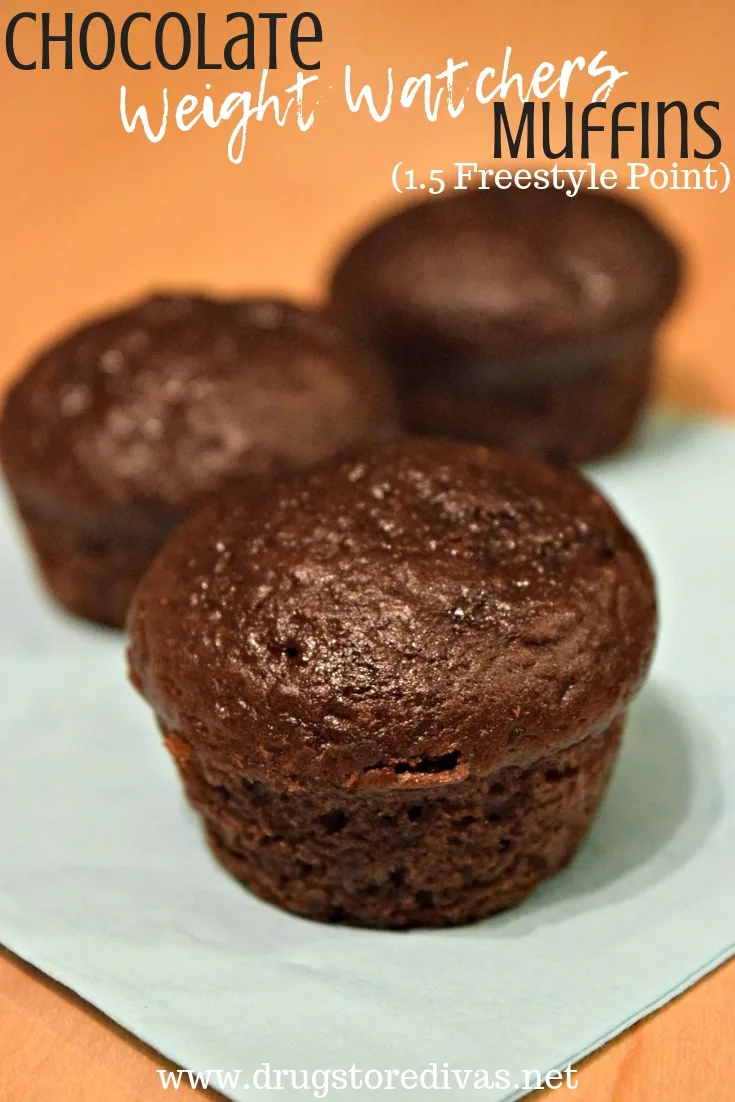 Chocolate Muffins on a plate with the words "Chocolate Weight Watchers Muffins (1.5 Freestyle Point)" digitally written on top.