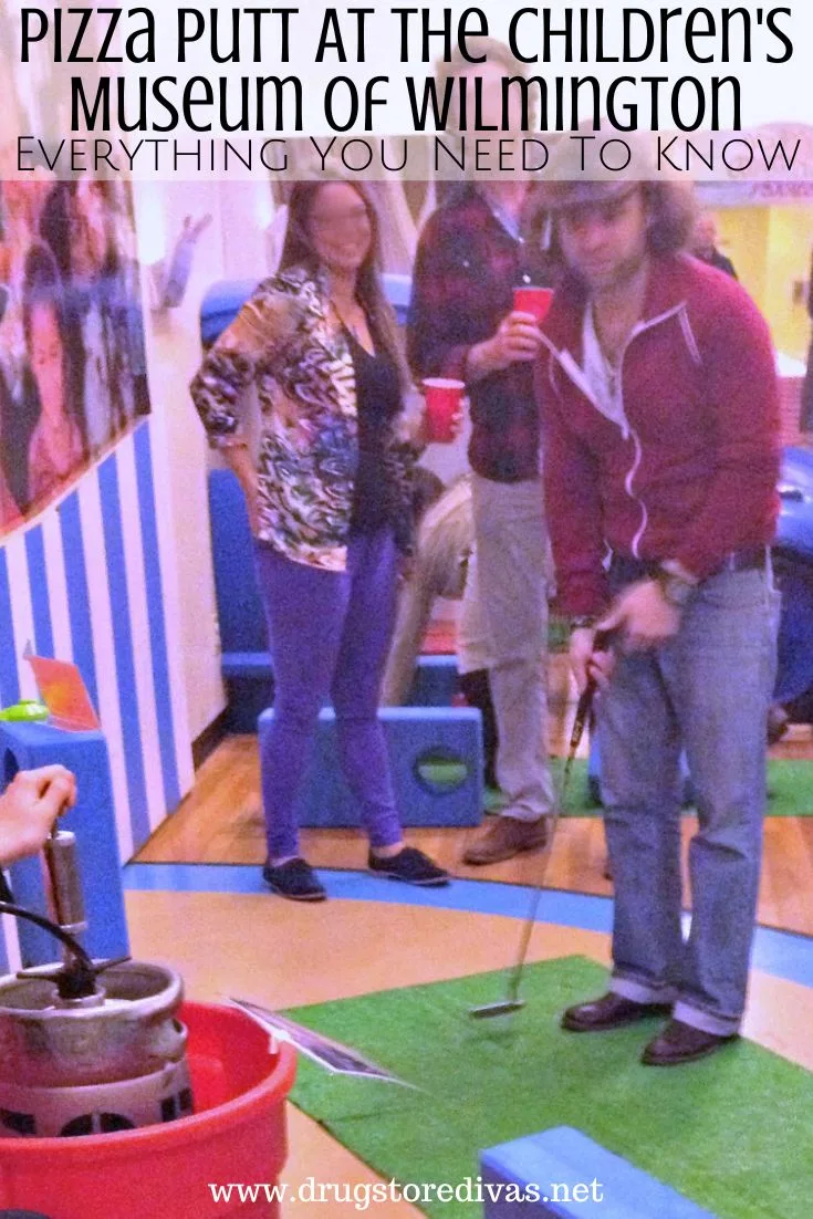 A man playing mini golf with the words 