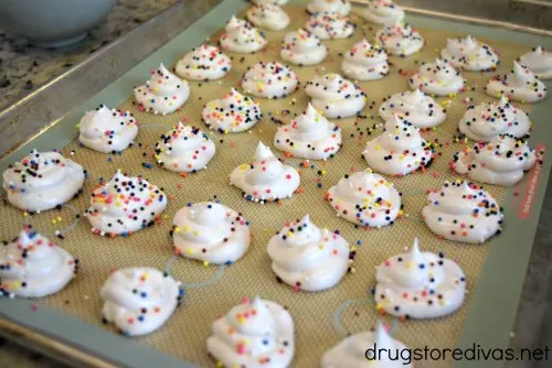Surprise your unicorn-loving kids with these Unicorn Poop Meringue Cookies. They're the perfect treat.  Get the recipe at www.drugstoredivas.net.