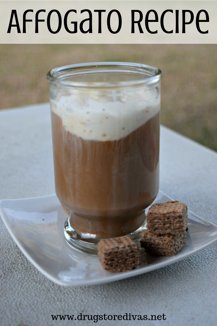 An affogato with cookies and the words "Affogato Recipe" digitally written on top.