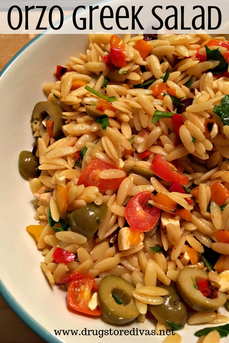 Orzo Greek Salad in a bowl.