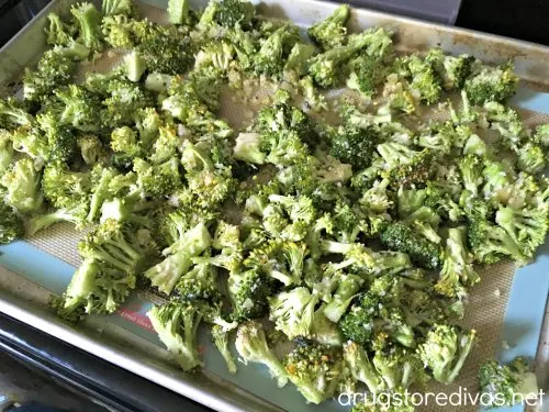 Broccoli on a sheet pan.