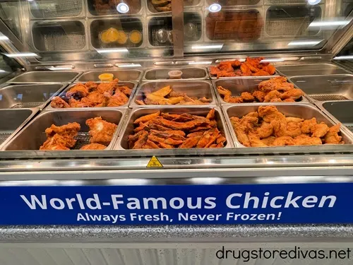 Chicken on display and available for order inside a Royal Farms gas station.